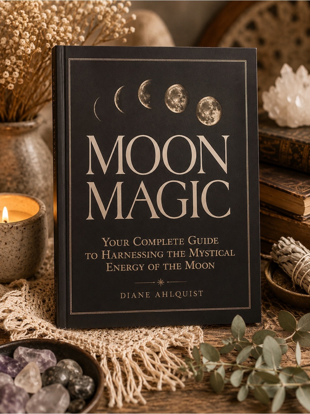 Moon Magic Book by Diane Ahlquist - Black Cover with Silver & Lavender Text